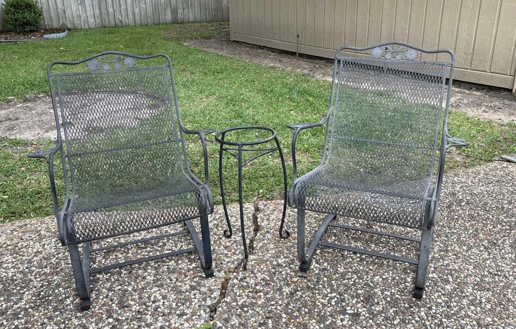Lot Of Two Outdoor Chairs And Planter Stand