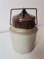 Antique Stoneware Crock Canning Jar W/ Lid