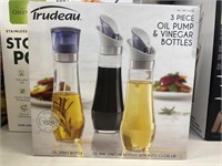 Trudeau 3 pc oil pump and vinegar bottles