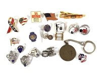 19 USA  & Other Pins, Key Chain + More