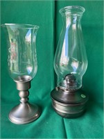 Pewter Candle Holder & Kerosene Lamp