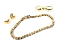 Tennis Bracelet & 2 Pr Earrings