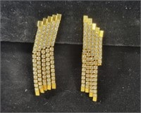 Gold Tone Earrings with Rhinestones-Clip ons