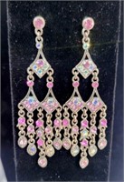 Costume Jewelry  Earrings  Silver Tone & Pink