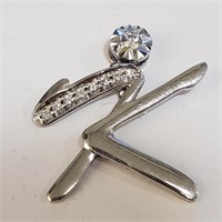 Sterling Silver CZ K Necklace Pendant SJC