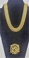 Gold Tone Necklace  & Brooch