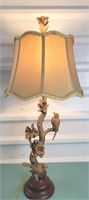 VTG Table Lamp w/Birds Metal & Wood Base