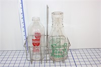 VINTAGE MILK BOTTLE CARRIER & 2 BOTTLES