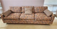 Large Mid Century Pastel Sofa With Wood Base