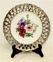 Hand Painted Floral & Gold Reticulated Plate E