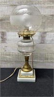 Vintage Brass Converted Oil Lamp Middle Glass Piec