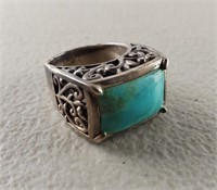 .925 Sterling Silver Turquoise Ring Size 9