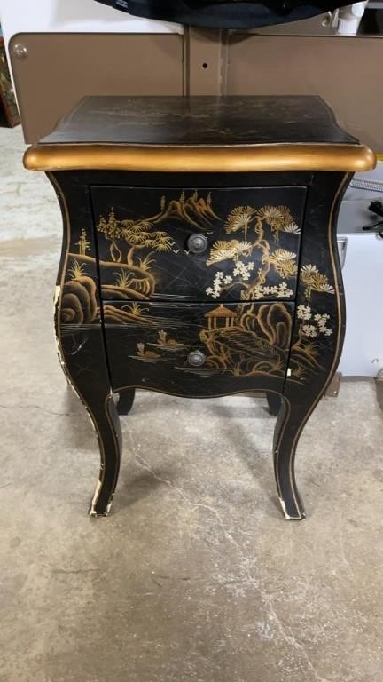 Asian Side Table With 2 Drawers Has Some Wear See
