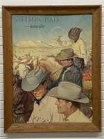 Rare Stetson Hat Advertising Poster 23x30 Cowboys