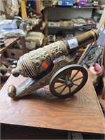 Vtg. Stamped Pottery Cannon w/Metal Wheels