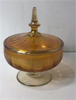 Vintage Marigold Carnival Glass Covered Dish U16A