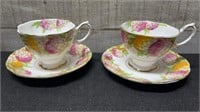 2 Vintage Royal Albert Candy Tuft Cups & Saucers