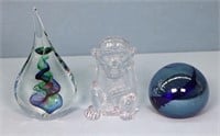 (3) Contemporary Art Glass Paperweights