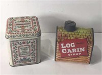 Vintage Log Cabin Syrup\Hallmark Tin Banks U13C