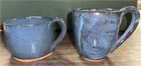 TWO BLUE POTTERY PIECES FROM KELLY JO HELTON