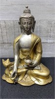 Solid Brass Buddha Statue 6" High X 5" Wide
