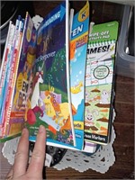 Plastic Bin of Various Kids Books and More