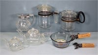 (6) Pyrex Glass Flameware Percolators + Teapots