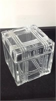 Heavy Crystal Plaid Striped Glass Box W/Lid U16A