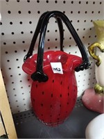 Red Black Spotted Art Glass Purse