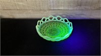 Fenton Lace Work UV Crested Bowl With Basket Patte