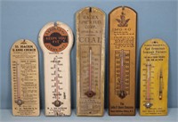 (5) Antique Wooden Advertising Thermometers