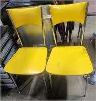 2 METAL YELLOW LEATHER UPHOLSTERED CHAIRS