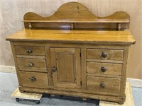 ANTIQUE SIX DRAWER CABINET WITH ORNATE BACK