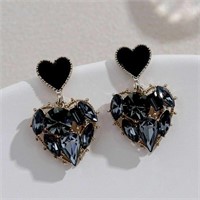 Love Heart Zircon Black Earring Stud