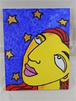 Face & Stars Original Oil Painting on Canvas