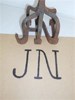 Antique Branding Iron " JN " Made in 1922