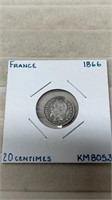 1866 France 20 Centimes Silver Coin
