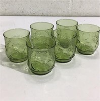 Six Green Mid Century Juice Glasses K13D