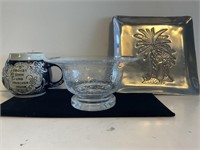 German Mug-Bubble Glass-Aluminum Palm Tree Tray