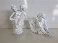 2 Statues Angel & Kids Playing, Resin Like