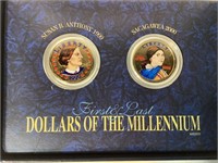 2 Painted Dollar Coins, Susan B Anthony, Sacagawea