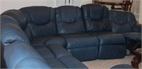 Blue Leather Sectional Sofa with Recliners