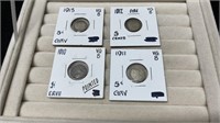 1910,11,12 & 13 Canadian Silver 5 Cent Coins