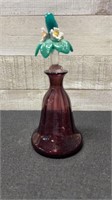 Vintage Small Blown Glass Decanter Note Stopper Is