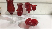 Red Glass Candleholders & More K11B
