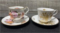 2 Vintage Bone China Cups & Saucers Elizabethan &
