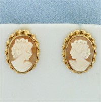 Designer Van Dell Cameo Stud Earrings in 14K Yello