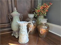 Lidded Glass Jars, Ceramic Vase w/ Floral