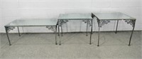 Three Piece Metal Frame Glass Top Patio Tables