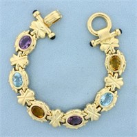 Amethyst Topaz Citrine Garnet Bracelet in 14k Yell